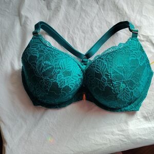 Auden Teal/ Torquoise Lace Bra NWT!  Push Up- Center Clasp -